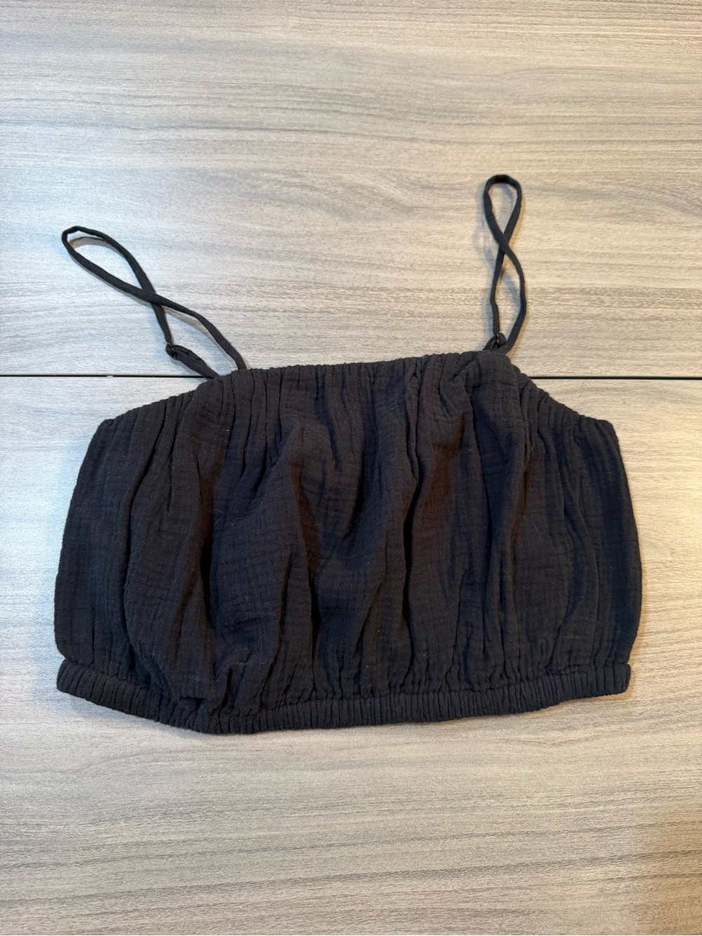 Express Black Cropped Ruched Spaghetti Strap Top